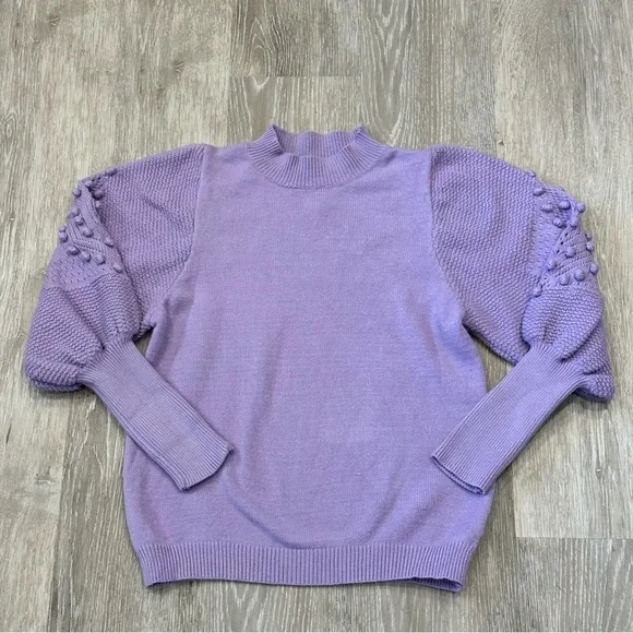 Vine & Love Purple Pom Pom Sleeve Sweater Large NWT Lavender Balloon Sleeve Knit - Picture 6 of 9